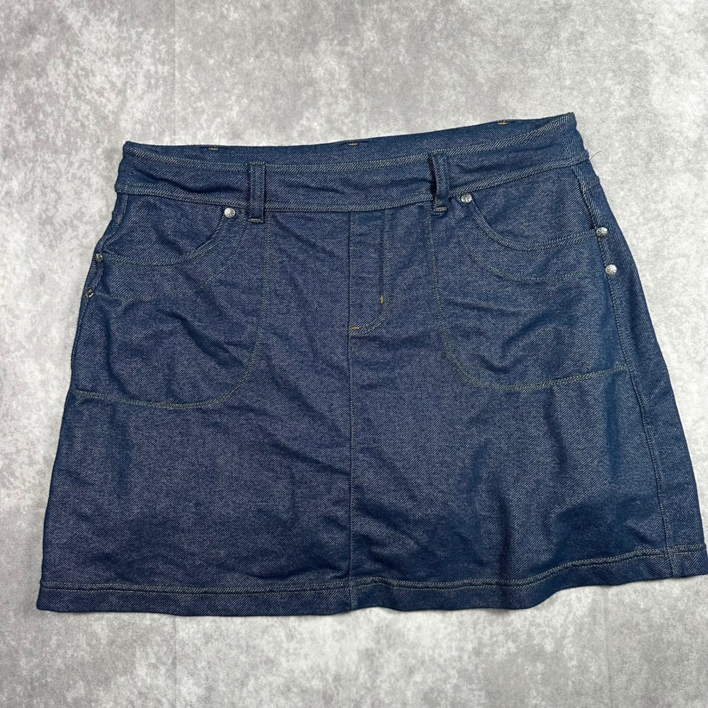 Athleta Denim Active Skort M Blue Stretch Cotton Knit Mini Skirt Y2K Babydoll